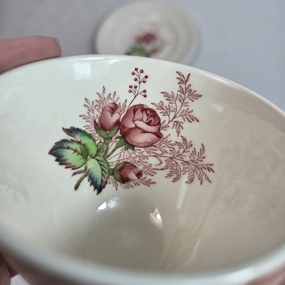 Spode Lady Anne Cup & Saucer Set Roses Center Sculptured Diamond Pattern Rim - Picture 10 of 14